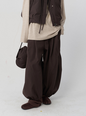 .e1设计师品牌 25冬 平纹解构弧形捏褶加绒气球裤宽松九分阔腿裤