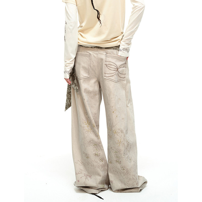 官方授权 SquareCircle方圆 纯棉原创手绘印花质感阔腿宽松牛仔裤,女装/女士精品,牛仔裤,淘宝优惠券,粉丝福利购,淘宝优惠卷