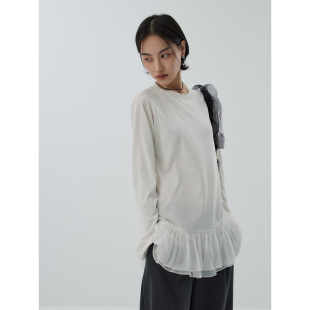 白色T恤打底衫 OsomXELEI 圆领花边蛋糕裙摆宽松长袖 联名款 25AW