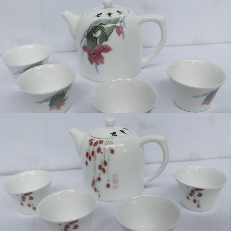 醴陵瓷器 手绘釉下彩 5头婚庆整套功夫茶具  茶具套装特价包邮