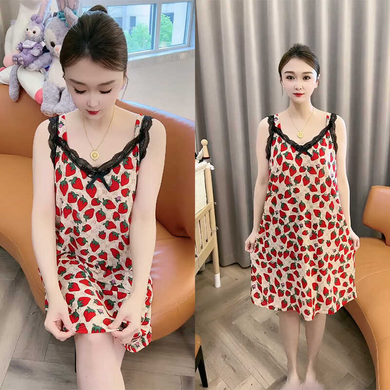 夏季薄款甜美减龄高级感吊带睡裙女蕾丝洋气性感大码宽松家居服