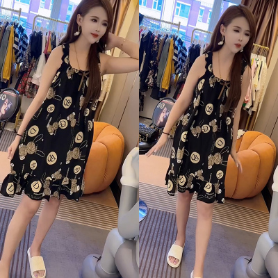 木耳边中长款家居服无袖背心裙