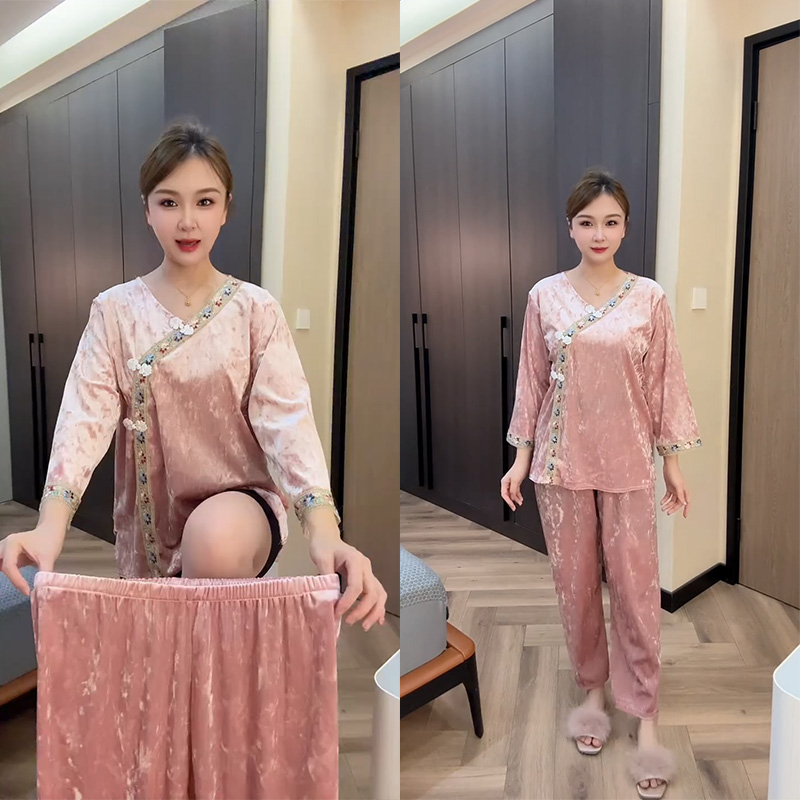 2024秋冬季新款金丝绒女士睡衣时尚气质奢华高级舒适家居服两件套