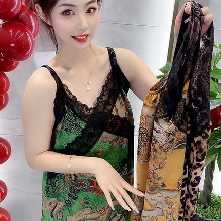性感吊带睡裙2025新款V领蕾丝睡衣女复古宫廷风中长款时尚家居服
