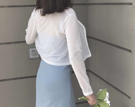 晚时光自制夏新凉快显瘦舒适的白色开衫白色防晒开衫豆沙粉