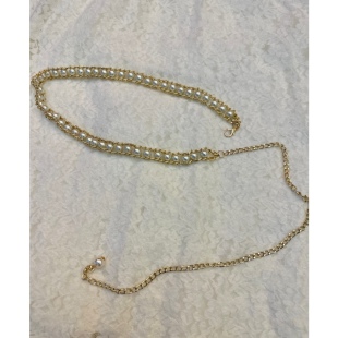 晚时光10.31 复古收腰珍珠腰带 金色装饰毛衣链腰链可调节延长链