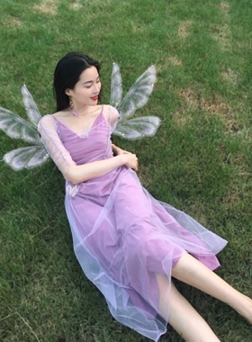 晚时光 秒杀 甜美紫色网纱鱼尾高腰半身裙  仙气中长款裙