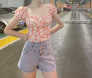 秒杀 休闲裤 新款 女 百搭显瘦高腰牛仔短裤 晚时光