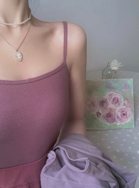 晚时光 秒杀 紫色螺纹吊带背心女瑜伽内搭夏季显瘦短款打底