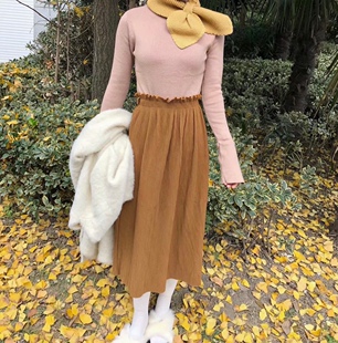 高腰枫叶黄显瘦半身裙 回馈 2022秋冬中长裙 秒杀