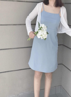 晚时光秒杀款仙女吊带连衣裙 晚风清新吊带裙蓝色黄色粉色