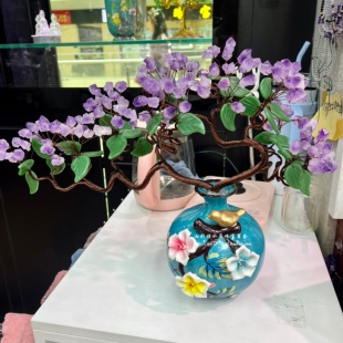 大颗粒黄紫水晶发财树花瓶搬家酒柜玄关客厅婚房桌面摆件生日礼物