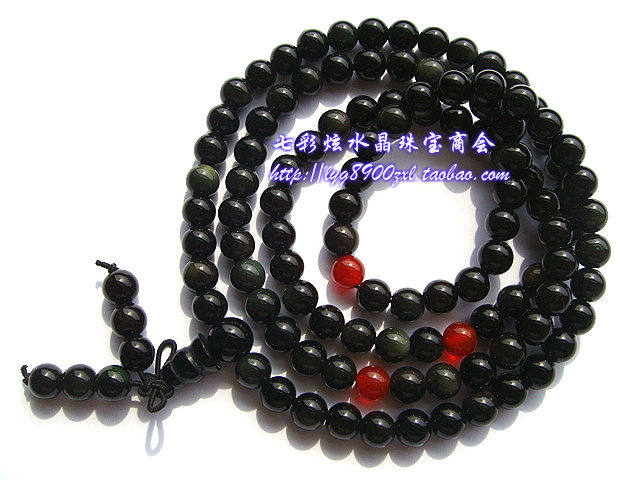 七彩炫黑曜石彩虹眼手链108佛珠手串水晶项链学生情侣款生日礼物