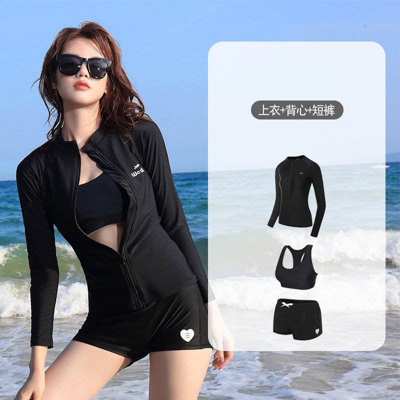 韩国女士拉链开衫泳衣套装潜水服防晒速干水母衣桨板冲浪服浮潜衣