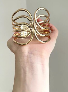 古着金色几何缠绕宽版手镯百搭