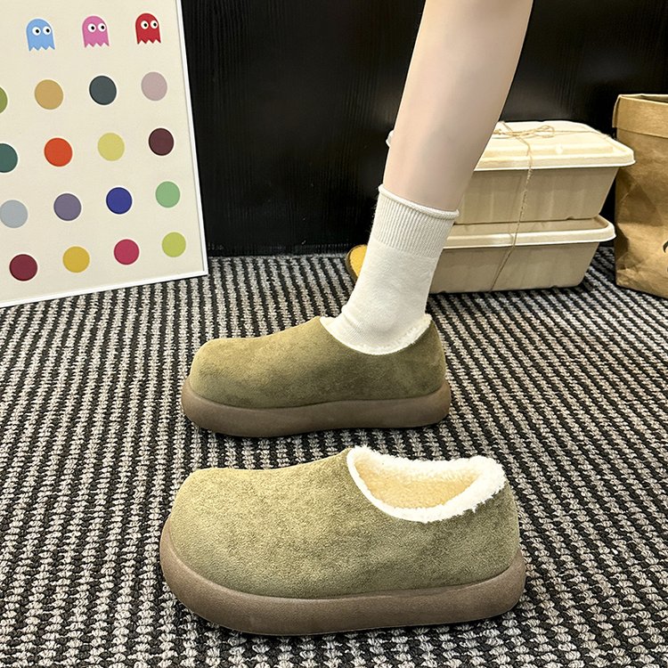 2025春季新款圆头深口低跟(1-3cm)单鞋绒面橡胶一脚蹬