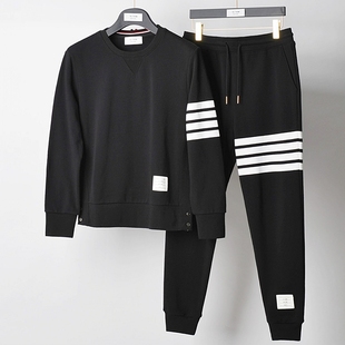 秋冬季tb运动套装男圆领加绒卫衣卫裤纯棉休闲运动服情侣装女潮牌