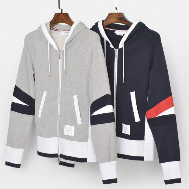 春秋季新款tb卫衣男女拼接拉链开衫纯棉运动服情侣连帽衫外套潮牌