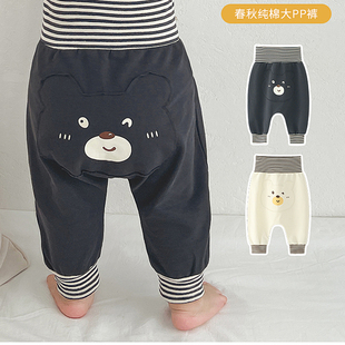 婴儿高腰护肚大pp裤子春秋男童初秋裤子女宝宝薄款外穿束脚屁屁裤
