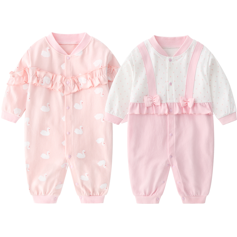 秋装长袖波点印花宝宝连体衣爬服