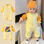 婴儿卡通连体衣春秋加绒男女宝宝超萌小熊爬服新生儿外出衣服保暖