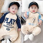 婴儿连体衣秋冬男宝宝洋气长袖哈衣新生儿爬服加绒保暖卡通外出服