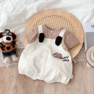 可爱婴儿衣服夏季短袖超萌哈衣薄款男女宝宝连体衣外出服爬服夏装