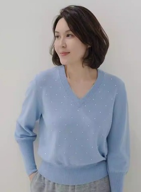 Famini Kids Famini Kids 2025秋冬新款女装V领烫钻羊绒打底衫