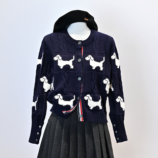 TB减龄学院风小狗针织羊毛开衫女 加厚春季新款织带短款毛衣外套