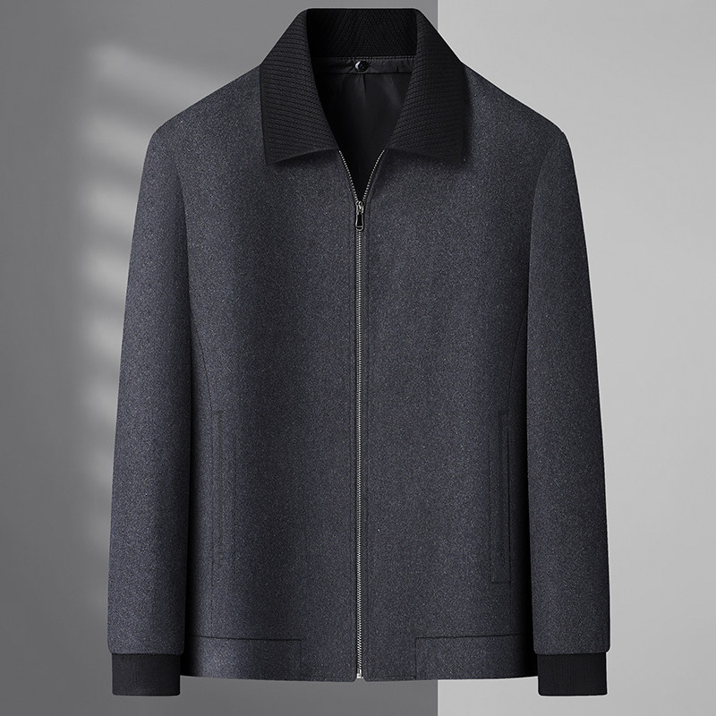 可脱中老年春秋爸爸男装加肥加大码男士外套翻领宽松加厚毛呢夹克