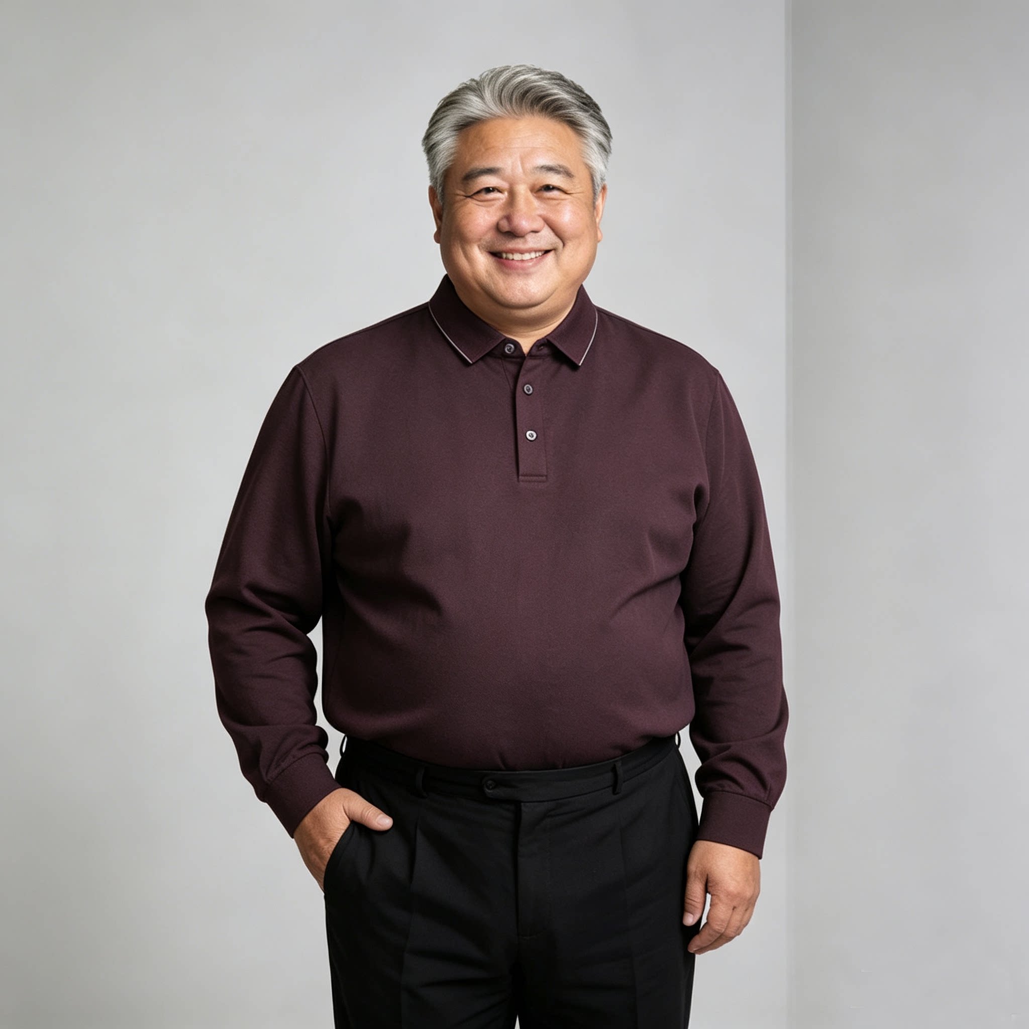 中老年胖子爸爸加肥加大码长袖翻领T恤中年男士大肚子特大号纯色