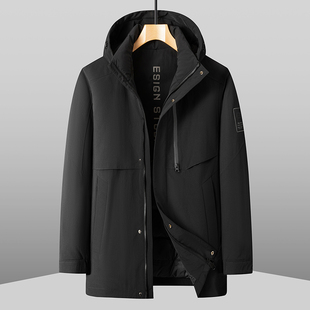 中老年人胖子爸爸加肥加大码宽松大版特肥加厚可脱帽子防风羽绒服