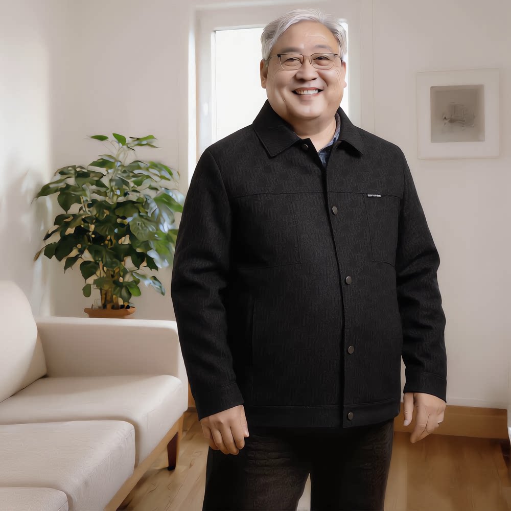 中老年人春秋胖子爸爸加肥加大码扣子钮扣宽松夹克男士翻领外套50