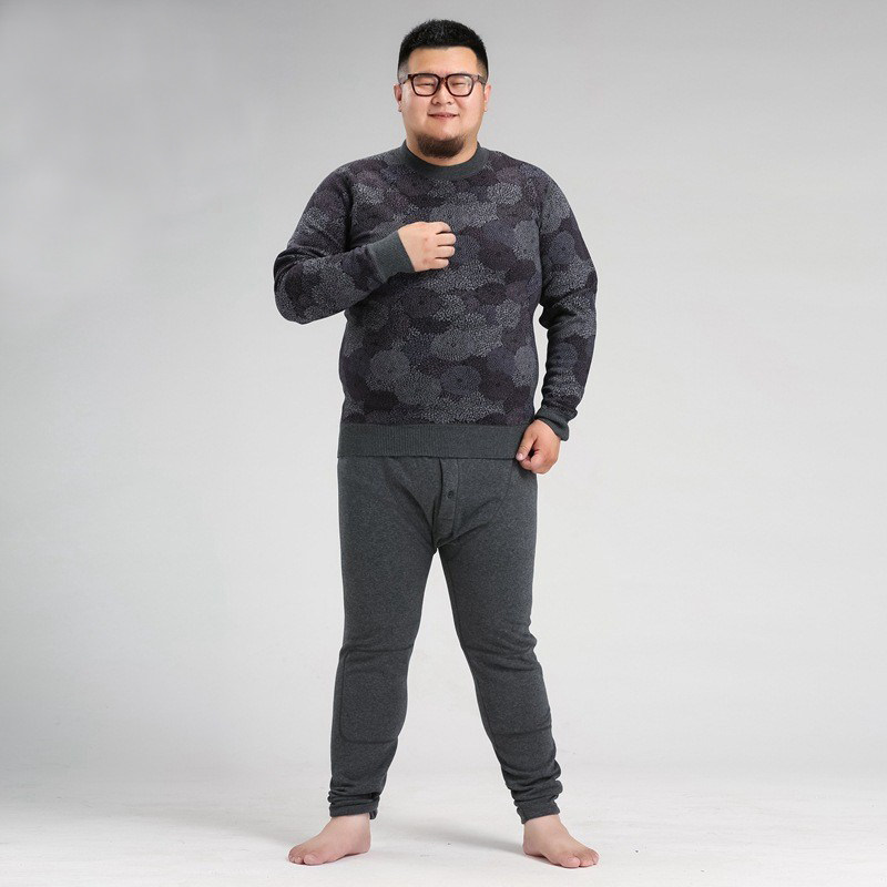 中老年胖子爸爸男士加绒加厚保暖内衣套装加肥加大码肥佬保暖衣