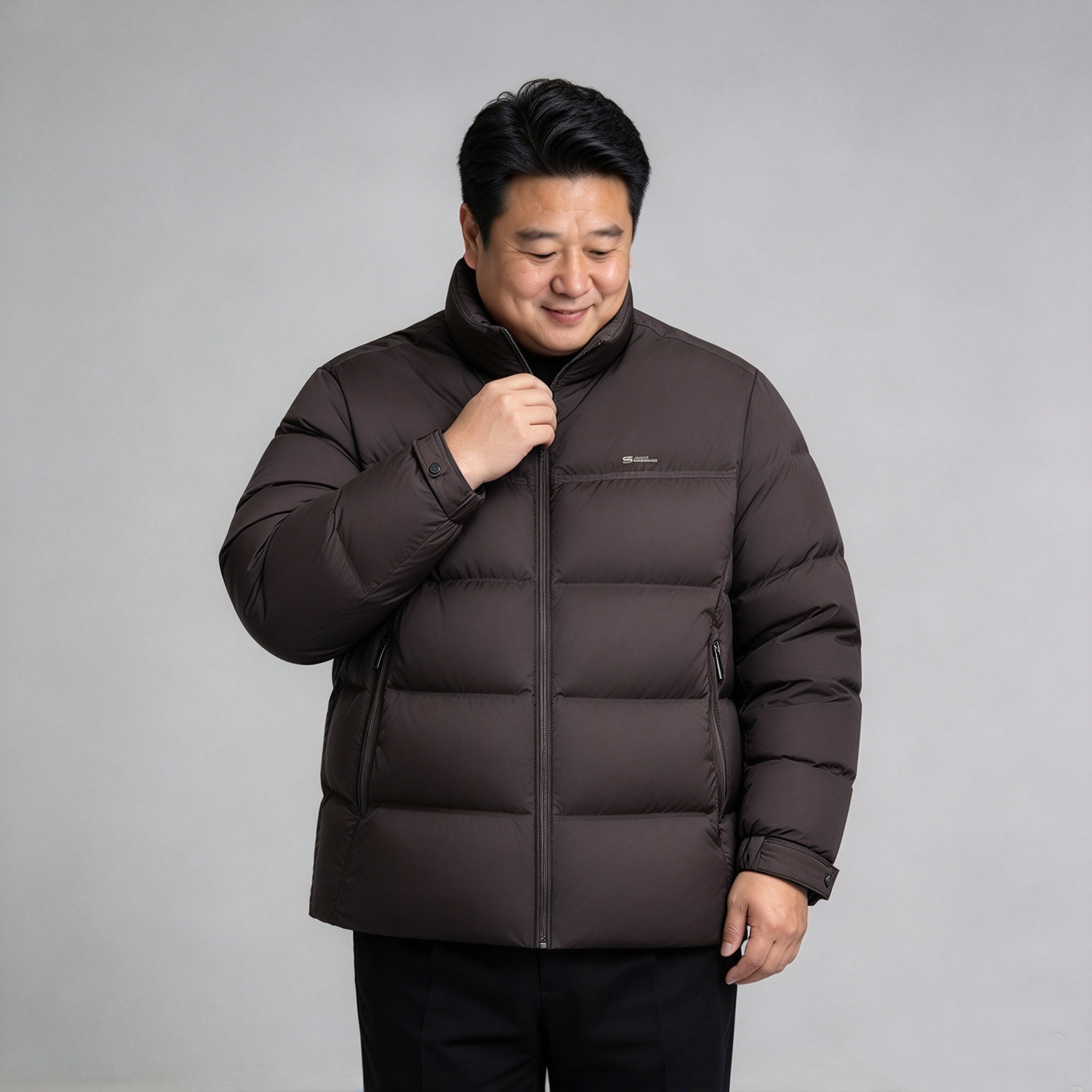 中老年人胖子男士爸爸加肥加大码宽松号秋冬装特肥立领羽绒服轻薄