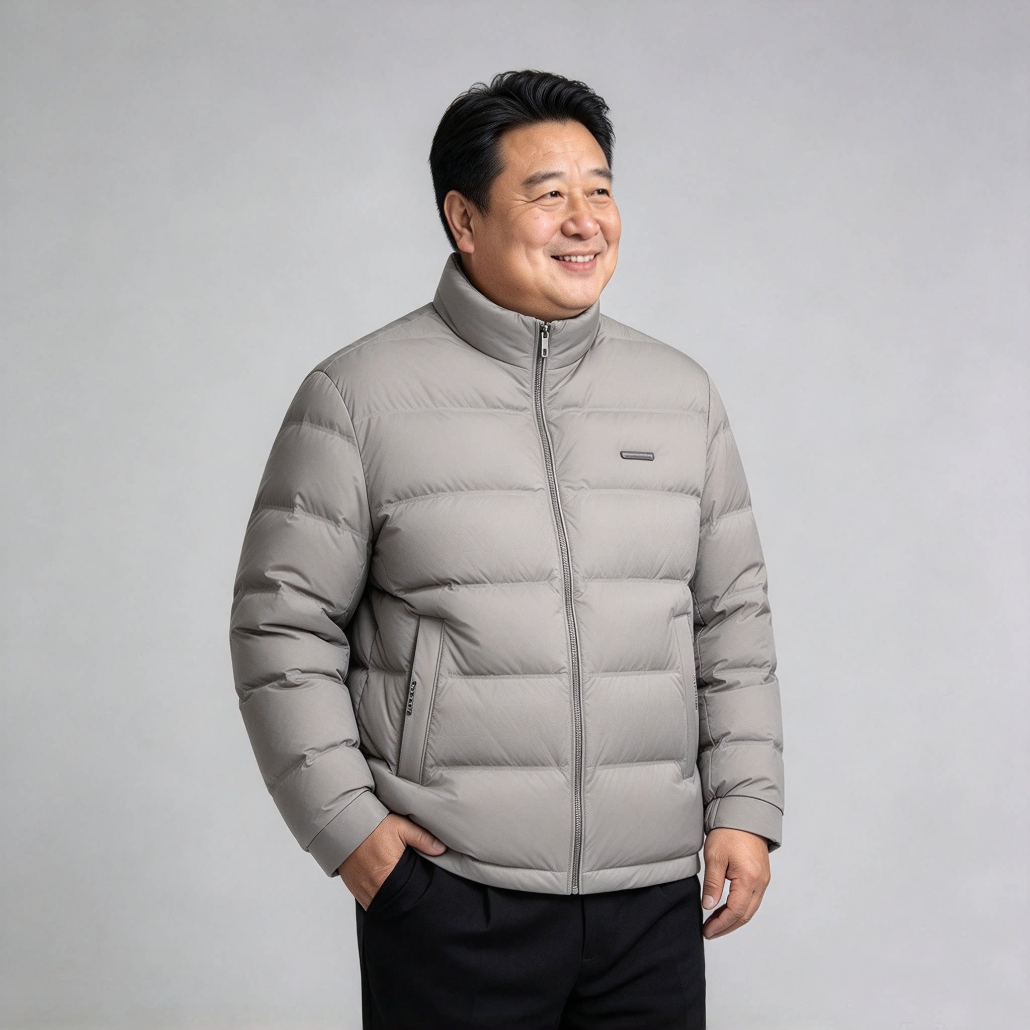 中老年人胖子男士爸爸加肥加大码宽松大版防风厚实立领羽绒服