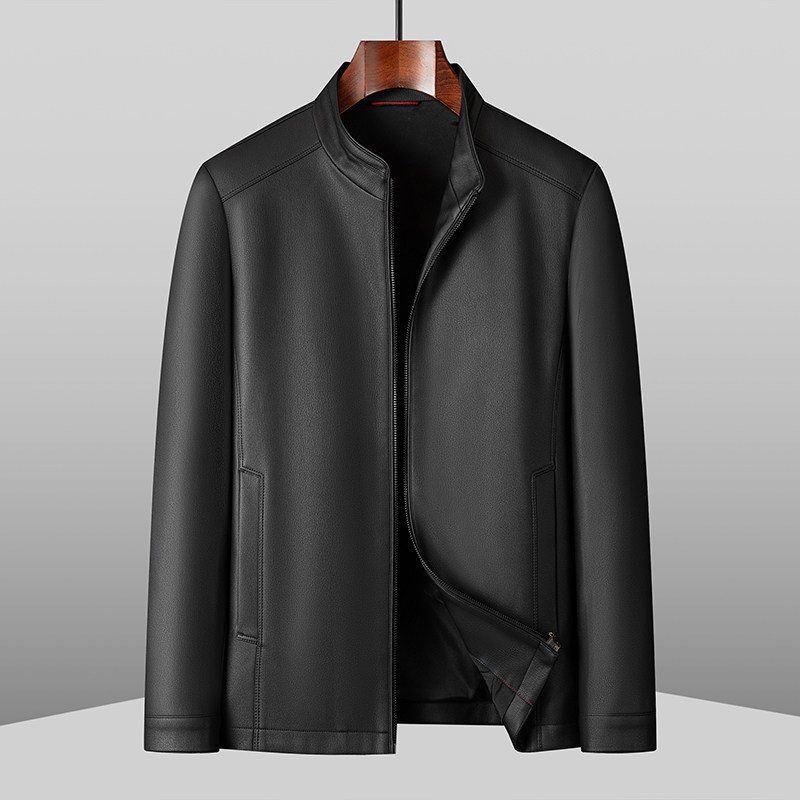 新中老年爸爸男装加肥加大码秋冬季胖子立领特肥薄款夹克皮衣外套