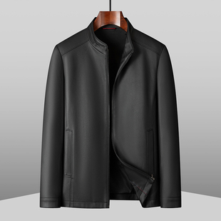 新中老年爸爸男装加肥加大码秋冬季胖子立领特肥薄款夹克皮衣外套