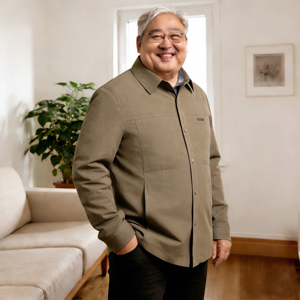 中老年人春秋胖子爸爸加肥加大码钮扣宽松休闲夹克男士翻领外套