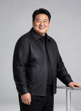 26新送中老年爸爸男士男装加肥加大码秋冬季胖子翻领特肥款PU皮衣