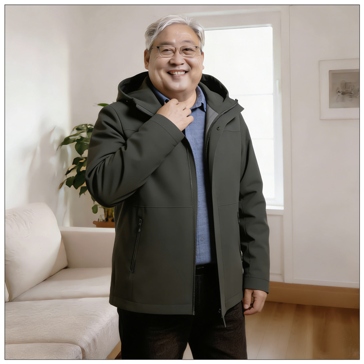 高档 中老年人胖子爸爸加肥加大码翻领宽松夹克帽子男士外套风衣