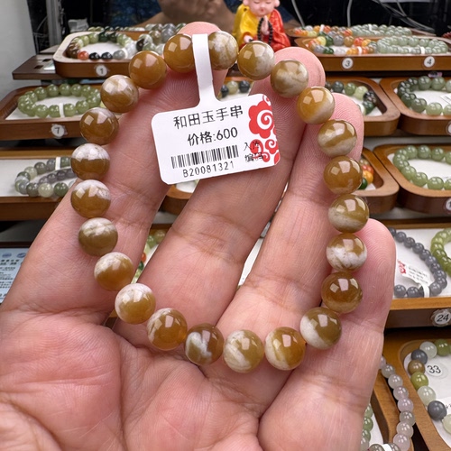 天然和田玉手串糖玉牛轧糖手链8mm时尚百搭高级复古气质风