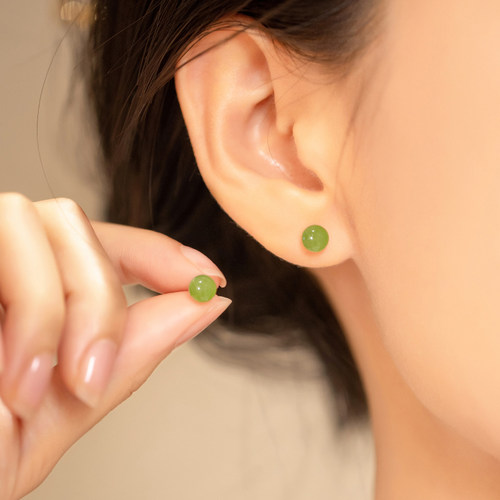 天然和田玉碧玉耳钉s925银养耳洞耳环玛瑙南红碧玉白玉耳坠女耳饰