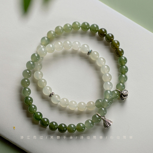 天然和田玉渐变晴水手串散珠桶珠老型转运珠女款正品DIY圆珠手链