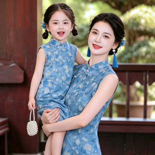 叙罗女童旗袍中国风母女装旗袍夏季气质亲子装新中式古风连衣裙