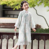 儿童旗袍春季 女童改良汉服中国风连衣裙古风素雅旗袍裙 2026新款