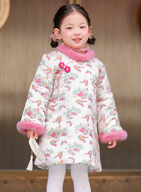 叙罗儿童旗袍冬季新款长袖女童拜年服女孩新中式女孩中国风连衣裙