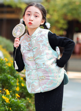 叙罗春秋冬三季女童新中式马甲拜年服过年对襟新年装儿童国风坎肩