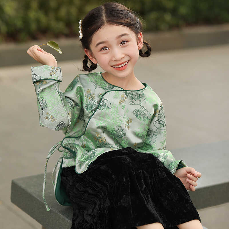 新中式秋款儿童唐装叙罗女童汉服