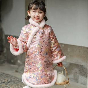 女童旗袍裙子小孩拜年服女宝唐装 儿童冬季 中国风童装 连衣裙洋气